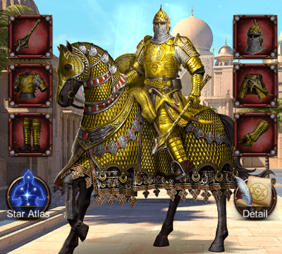 This image shows the Abbas Civilization Gear Set on evony which can be attached to generals to increase attack, defense and HP buffs