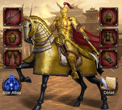 This image shows the Han Dynasty Civilization Gear Set on evony which can be attached to generals to increase attack, defense and HP buffs