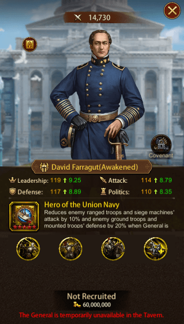 This image depicts the Evony General David Farragut