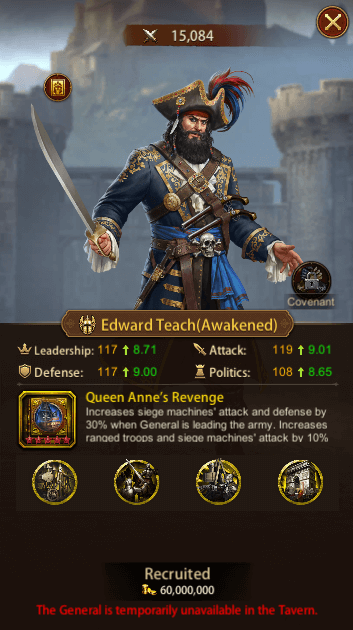 This image depicts the Evony General Edward Teach