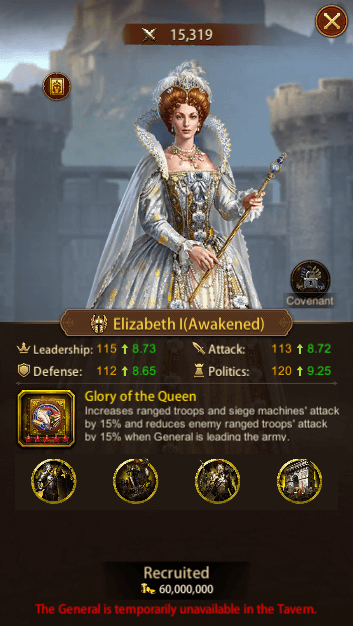 This image depicts the Evony General Elizabeth I.