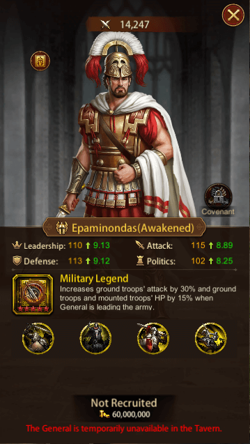 This image depicts the Evony General Epaminondas