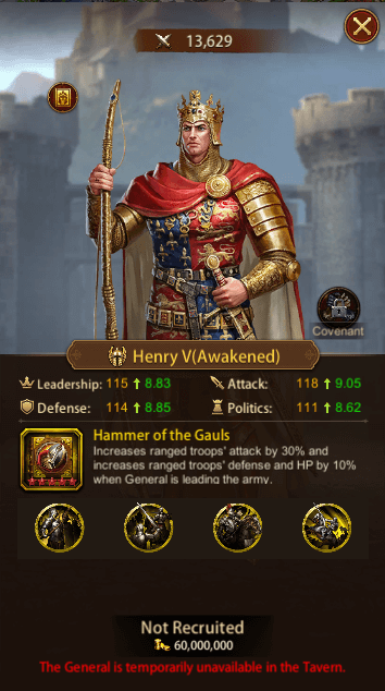 This image depicts the Evony General Henry V.