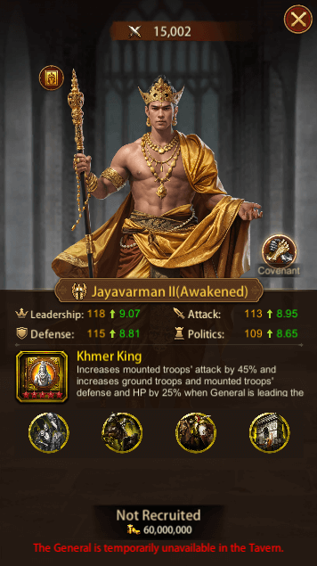 This image depicts the Evony General Jayavarman Ii