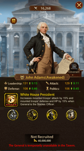 This image depicts the Evony General John Adams