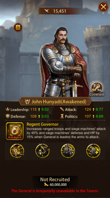 This image depicts the Evony General John Hunyadi