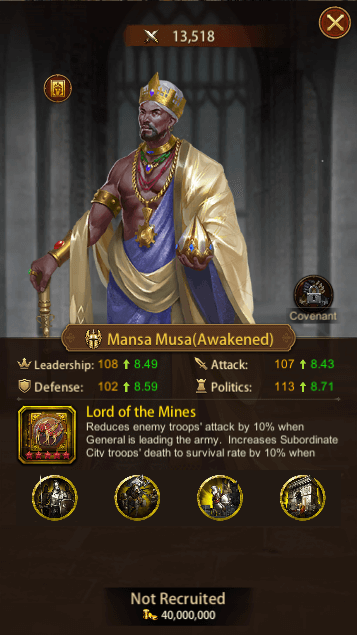 This image depicts the Evony General Mansa Musa