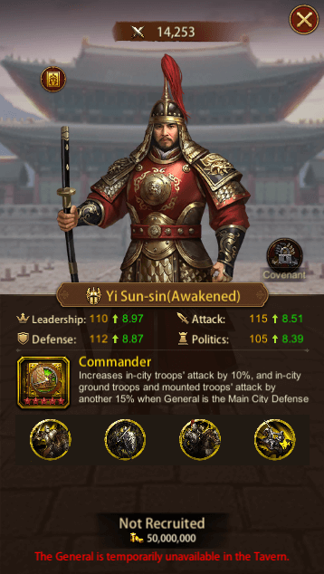 This image depicts the Evony General Yi Sun Sin